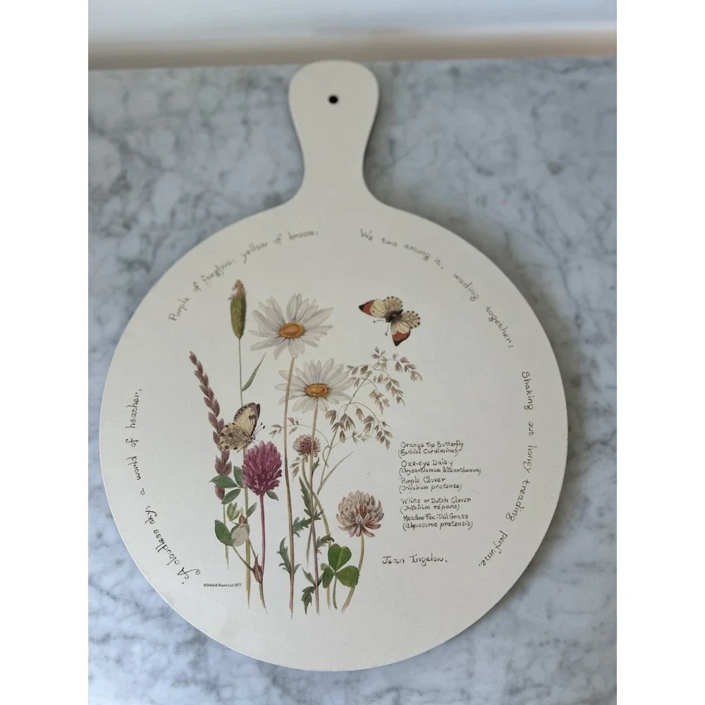 Webb & Bower Floral Round Wood Cutting Board With Handle, 12-Inch, Vintage